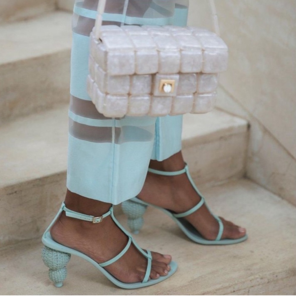 CULT GAIA Eden Tiffany blue Sculpted Woven Basket Ball Heel Sandal